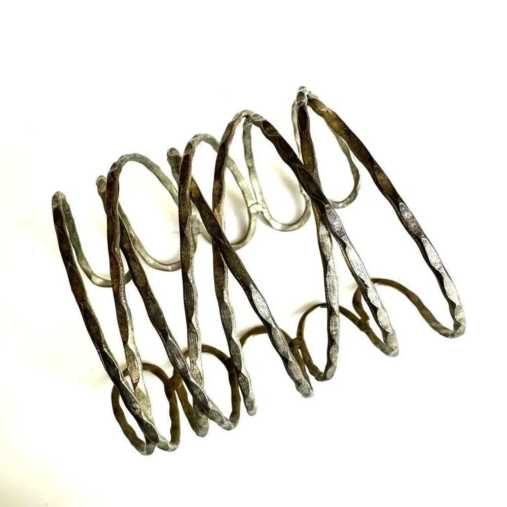 Silver wide cut out open cuff bracelet silver tone